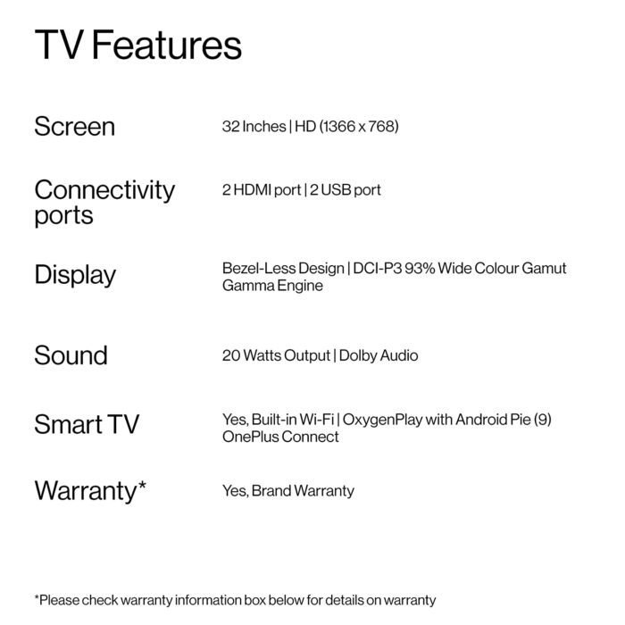 OnePlus Y1 32-inch (80 cm) tv features