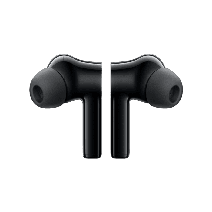 OnePlus Buds Z2, front view of left and right earbuds (Obsidian Black)